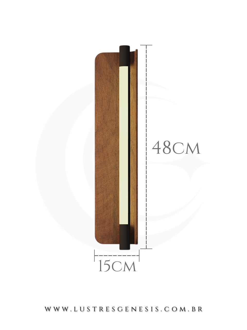 Lumin&aacute;ria Arandela LED Preto com Madeira Minimalista 48x15cm Para Cabeceira Lavabo Corredor Suite